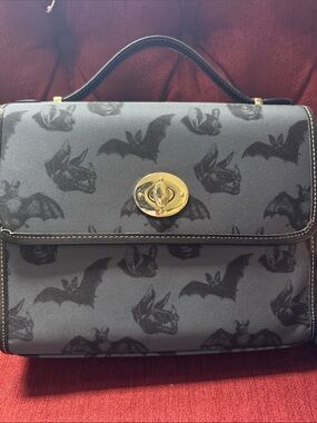Top-Handle Bat Print Satchel Handbag in Gray